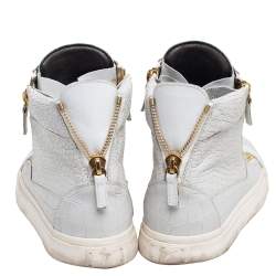 Pre Owned Giuseppe Zanotti White Croc Embossed Leather London High Top Sneakers Size 42