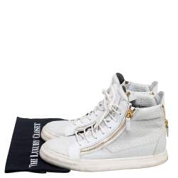 Pre Owned Giuseppe Zanotti White Croc Embossed Leather London High Top Sneakers Size 42