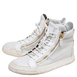 Pre Owned Giuseppe Zanotti White Croc Embossed Leather London High Top Sneakers Size 42