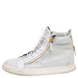 Pre Owned Giuseppe Zanotti White Croc Embossed Leather London High Top Sneakers Size 42