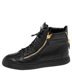Pre Owned Giuseppe Zanotti Black-Blue Croc Embossed Leather London High Top Sneakers Size 42