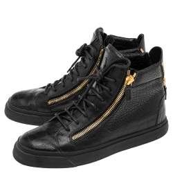 Pre Owned Giuseppe Zanotti Black-Blue Croc Embossed Leather London High Top Sneakers Size 42
