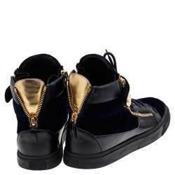 Giuseppe Zanotti Navy Blue/Black Velvet and Leather Coby High Top Sneakers Size 43