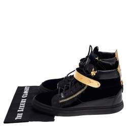 Giuseppe Zanotti Navy Blue/Black Velvet and Leather Coby High Top Sneakers Size 43