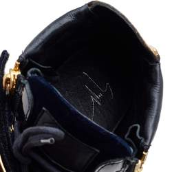 Giuseppe Zanotti Navy Blue/Black Velvet and Leather Coby High Top Sneakers Size 43
