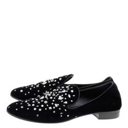 Pre Owned Giuseppe Zanotti Black Velvet Crystal Embellished Smoking Slippers Size 46