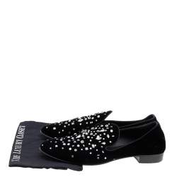 Pre Owned Giuseppe Zanotti Black Velvet Crystal Embellished Smoking Slippers Size 46