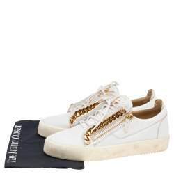 Pre Owned Giuseppe Zanotti White Leather Chain Detail Frankie Low Top Sneakers Size 44