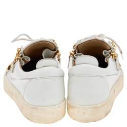 Pre Owned Giuseppe Zanotti White Leather Chain Detail Frankie Low Top Sneakers Size 44