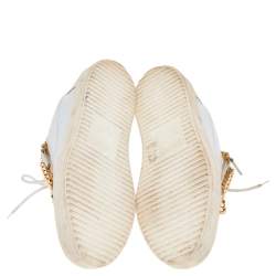 Pre Owned Giuseppe Zanotti White Leather Chain Detail Frankie Low Top Sneakers Size 44