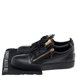 Giuseppe Zanotti Black Leather and Patent Double Zipper Low Top Sneakers Size 42.5