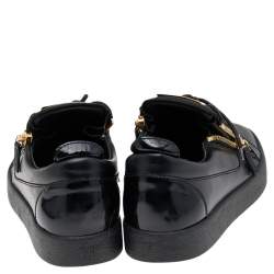 Giuseppe Zanotti Black Leather and Patent Double Zipper Low Top Sneakers Size 42.5