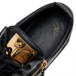 Giuseppe Zanotti Black Leather and Patent Double Zipper Low Top Sneakers Size 42.5
