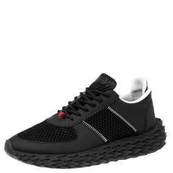 Giuseppe Zanotti Black Leather and Mesh Urchin Sneaker Size 42