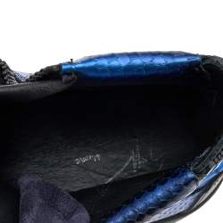 Giuseppe Zanotti Metallic Blue Python Embossed Leather Double Zip High Top Sneakers Size 43