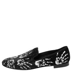 Pre Owned Giuseppe Zanotti Black Crystal Embellished Hand Print Suede Smoking Slippers Size 41.5