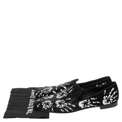 Pre Owned Giuseppe Zanotti Black Crystal Embellished Hand Print Suede Smoking Slippers Size 41.5