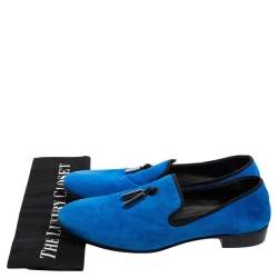 Giuseppe Zanotti Blue Suede Charm Slip-On Loafers Size 42