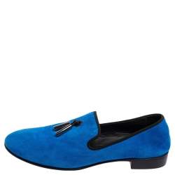 Giuseppe Zanotti Blue Suede Charm Slip-On Loafers Size 42
