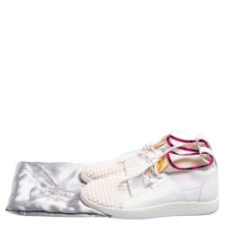 Pre Owned Giuseppe Zanotti Grey/White Fabric And Leather Lace Up  Sneakers Size 38