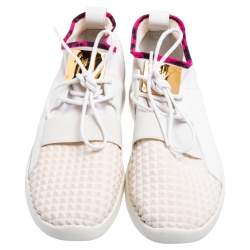 Pre Owned Giuseppe Zanotti Grey/White Fabric And Leather Lace Up  Sneakers Size 38