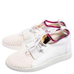 Pre Owned Giuseppe Zanotti Grey/White Fabric And Leather Lace Up  Sneakers Size 38