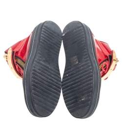 Pre Owned Giuseppe Zanotti Red Patent And Leather Kriss Steel Sneakers Size 38.5