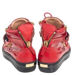 Pre Owned Giuseppe Zanotti Red Patent And Leather Kriss Steel Sneakers Size 38.5