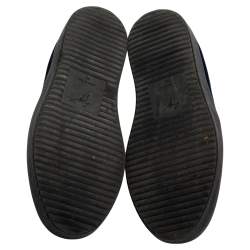 Pre Owned Giuseppe Zanotti Black/Dark Blue Leather and Velvet Adam Slip-On Sneakers Size 43