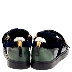 مملوكة مسبقًا Giuseppe Zanotti Multicolor Velvet And Patent Leather Double Zipper Low Top Sneakers Size 43