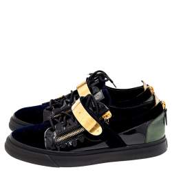 مملوكة مسبقًا Giuseppe Zanotti Multicolor Velvet And Patent Leather Double Zipper Low Top Sneakers Size 43