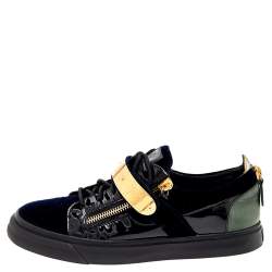 مملوكة مسبقًا Giuseppe Zanotti Multicolor Velvet And Patent Leather Double Zipper Low Top Sneakers Size 43