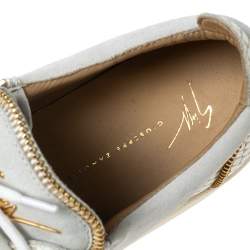 Giuseppe Zanotti White Croc Embossed Leather and Suede Frankie Low-Top Sneakers Size 43.5