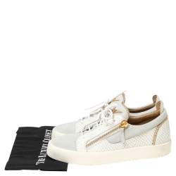 Giuseppe Zanotti White Croc Embossed Leather and Suede Frankie Low-Top Sneakers Size 43.5