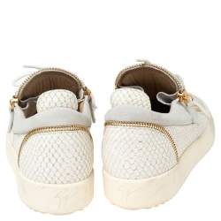 Giuseppe Zanotti White Croc Embossed Leather and Suede Frankie Low-Top Sneakers Size 43.5