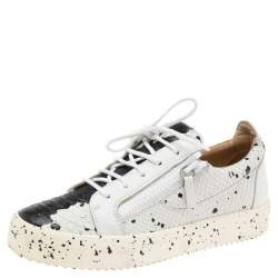 Giuseppe Zanotti White/Black Python Embossed Leather Double Sketch Sneakers Size 40