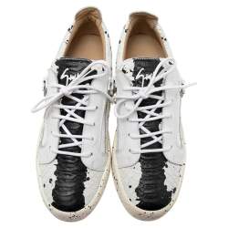 Giuseppe Zanotti White/Black Python Embossed Leather Double Sketch Sneakers Size 40