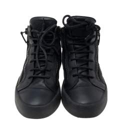 Giuseppe Zanotti Black Leather Double Zipper High Top Sneakers Size 40