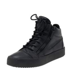 Giuseppe Zanotti Black Leather Double Zipper High Top Sneakers Size 40