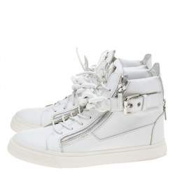 Pre Owned Giuseppe Zanotti White Leather Chain Detail High Top Sneakers Size 43