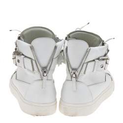 Pre Owned Giuseppe Zanotti White Leather Chain Detail High Top Sneakers Size 43
