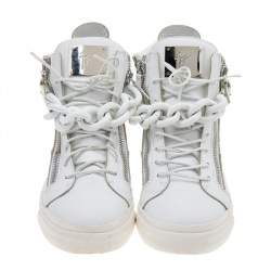Pre Owned Giuseppe Zanotti White Leather Chain Detail High Top Sneakers Size 43