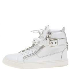 Pre Owned Giuseppe Zanotti White Leather Chain Detail High Top Sneakers Size 43