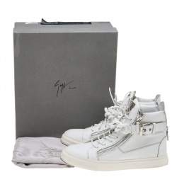 Pre Owned Giuseppe Zanotti White Leather Chain Detail High Top Sneakers Size 43