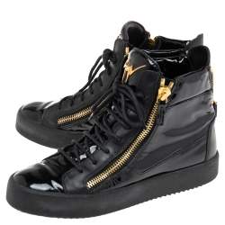 Pre Owned Giuseppe Zanotti Black Patent Leather London High-Top Sneakers Size 40