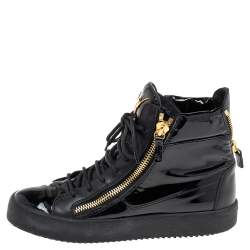 Pre Owned Giuseppe Zanotti Black Patent Leather London High-Top Sneakers Size 40