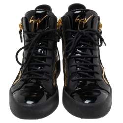 Pre Owned Giuseppe Zanotti Black Patent Leather London High-Top Sneakers Size 40