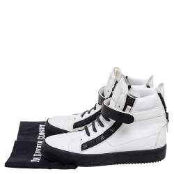 Pre Owned Giuseppe Zanotti White/Black Leather Zip Detail High-Top Sneakers Size 42