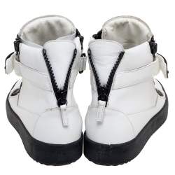 Pre Owned Giuseppe Zanotti White/Black Leather Zip Detail High-Top Sneakers Size 42