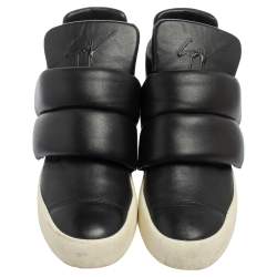 Giuseppe Zanotti Black Leather Double Velcro Strap High Top Sneakers Size 43.5